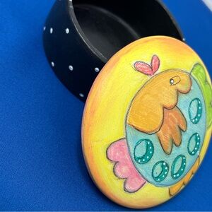 Trinket ceramic stoneware box with lid hand painted fish and polka dot‎